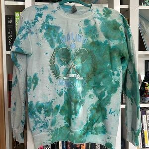 Malibu Tennis Club ice dyed Teal and White Crewneck Sweater